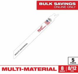 Milwaukee 8 in. 8/12 Teeth per in. Multi-Material Cutting Sawzall Reciprocating Saw Blades (5 Pack)