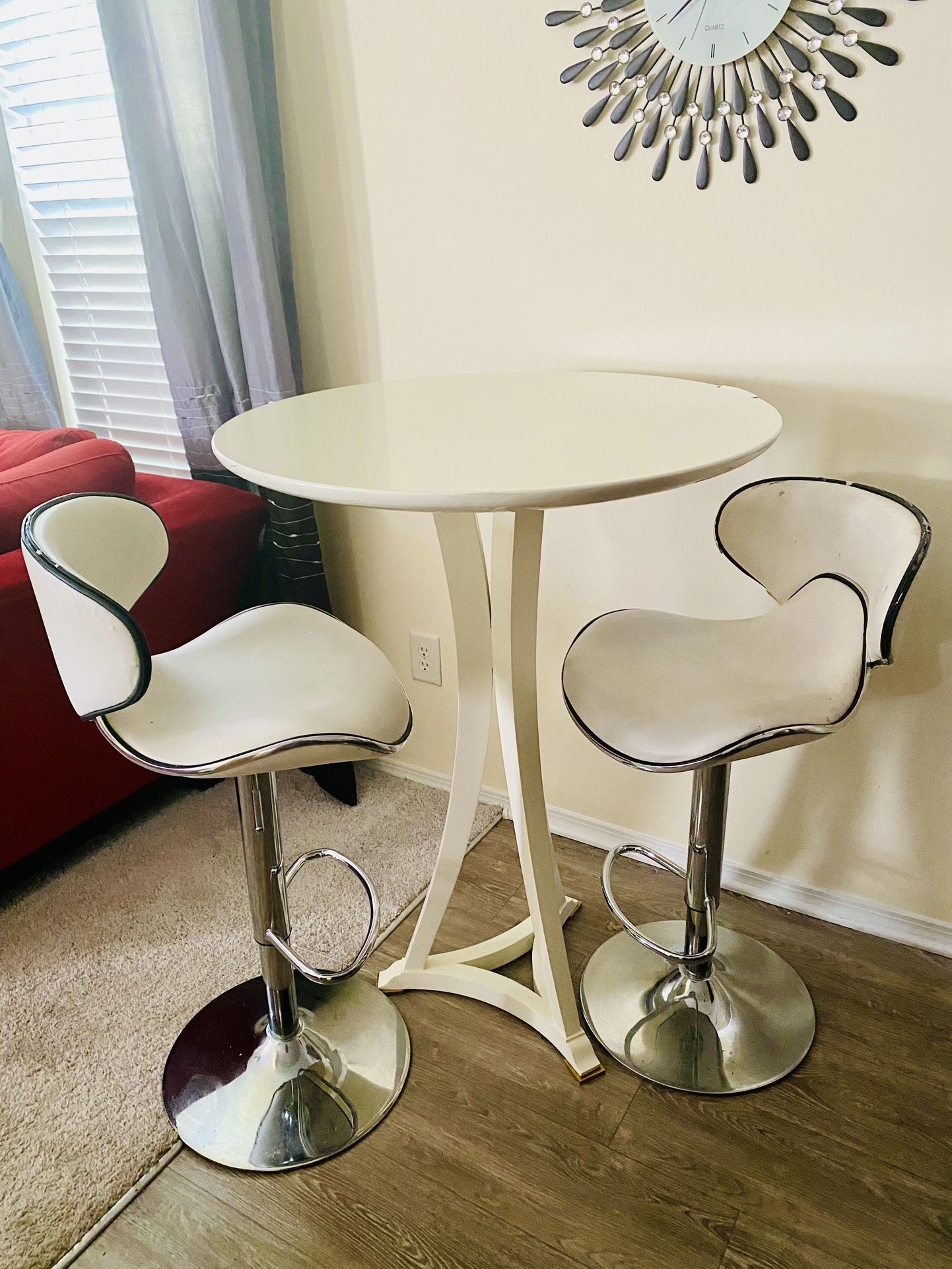 Three piece table and barstool set—OBO