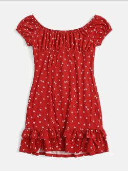 Red Floral Mini Dress with Ruffle Hem