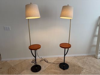 Brass, Black Granite,  with Wood Table Lamps - USB Charger