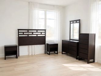 NOTE: Headboard only, DOES NOT include be6-Piece Modern Bedroom Set - Espresso Dark Wood - Like New