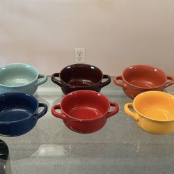 New In Box 6 Large Vibrant Glazed Stoneware Comfort Food Over And Back Soup Pasta Seafood Bowls