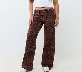 Leopard Print Wide-Leg mid-Rise Jeans size 29