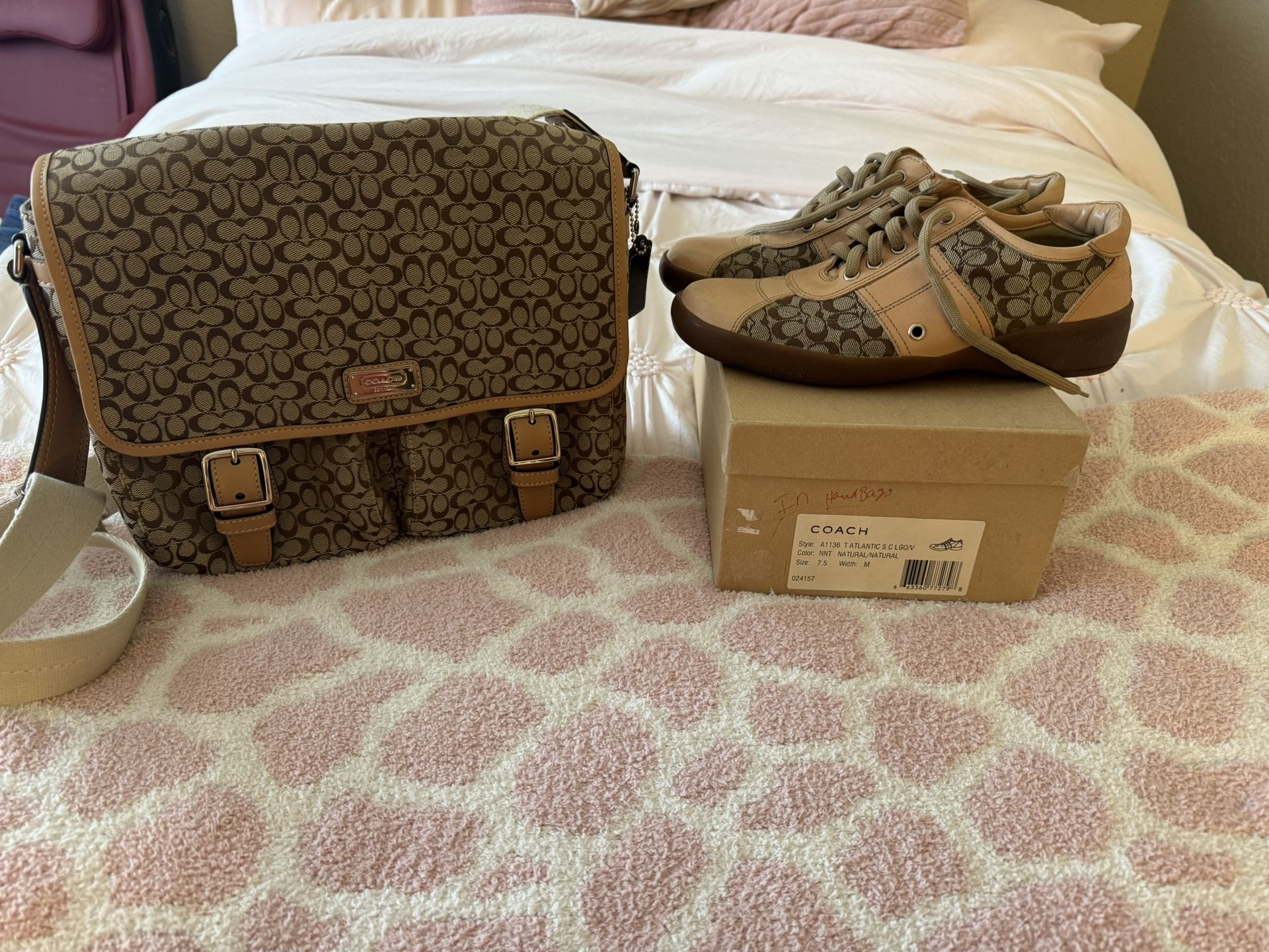 Coach Leatherware Atlantic Light Brown Classic Women’s Shoe (Size 7.5, Made in Italy) & Matching Messenger Crossbody Bag