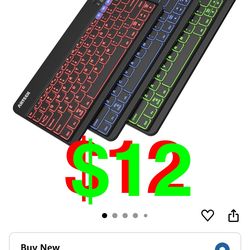 HB220B Universal Backlit 7-Colors & Adjustable Brightness Multi-Device Slim Portable Wireless Bluetooth 3.0 Keyboard for iOS, Android, Window