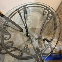 Side Table With Removable Glass Top With Wrought Iron Legs