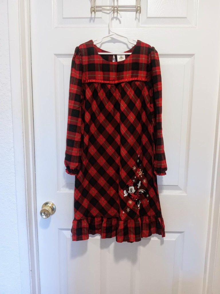Girls Black And Red Plaid Mickey Mouse Nightgown