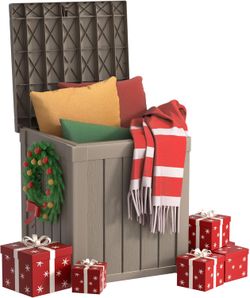 31 gallon Resin Deck Box Waterproof, UV Resistant Outdoor Storage Box for Delivery, Patio, Garden, Porch, and Toy,Striped Beige