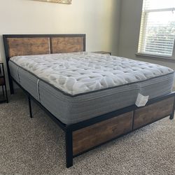 Queen Size Bed Frame, with mattress and nightstandsf