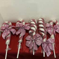 5 Pink & White giant Foam Christmas Candy Canes w/sparkling Bows - Outdoor Lawn Decorations Holiday