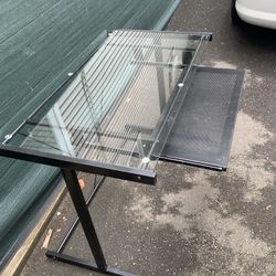 Desk metal-framed desk with glass-top & sliding-keyboard tray 30 H 40 W 24 D removable glass top  light weight desk