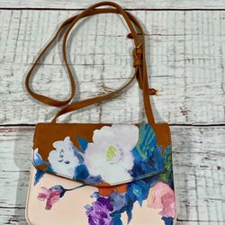 Antik Kraft Small Pink Floral Faux Leather Vegan Crossbody Handbag Purse