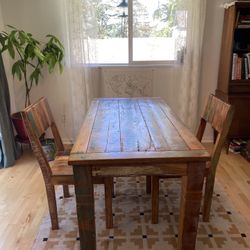 Distressed Farmhouse Table And Two Chairs (Small) Solid Wood