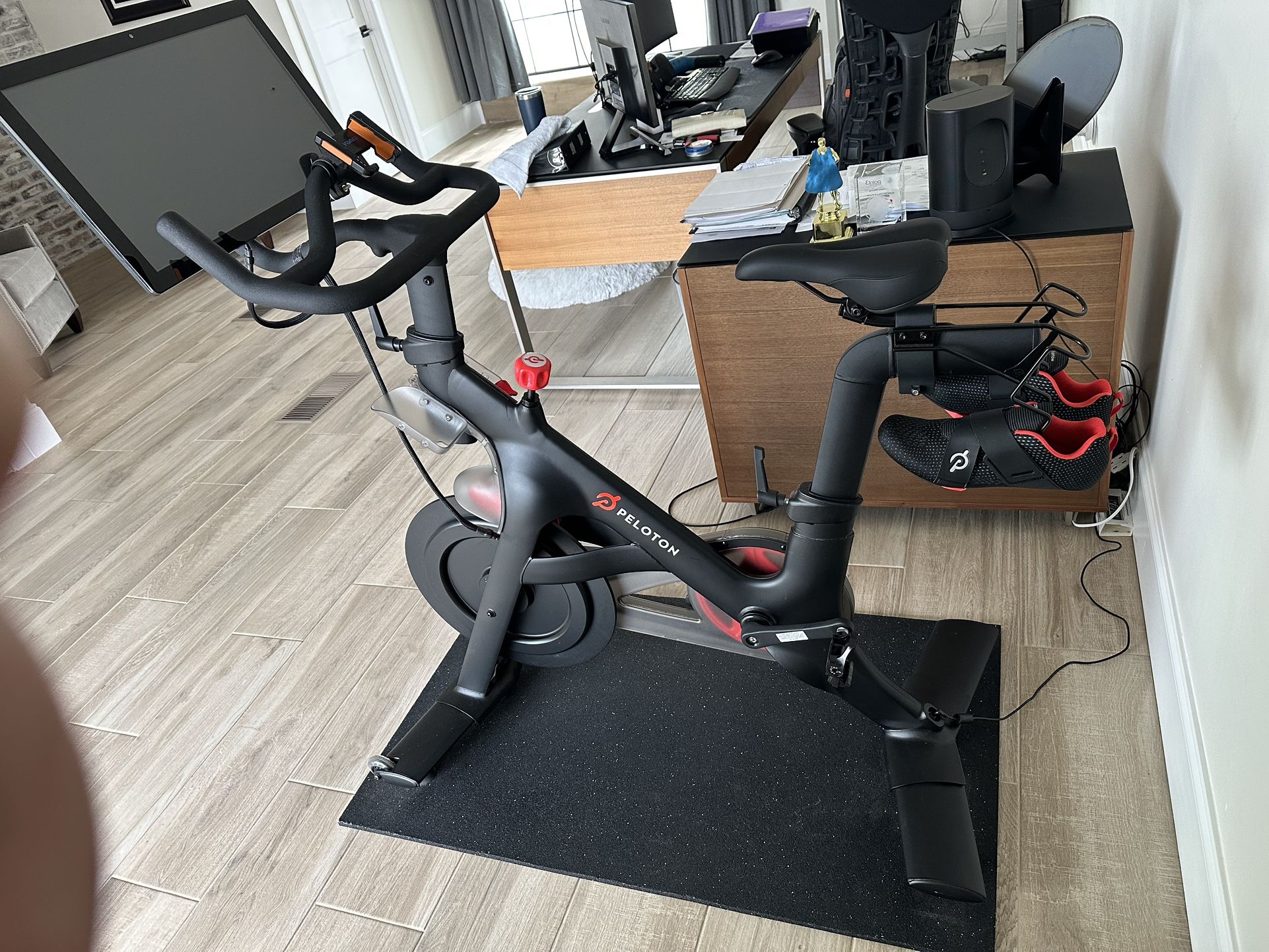 Peloton Bike + Shoes + 3 Pound Weight Set