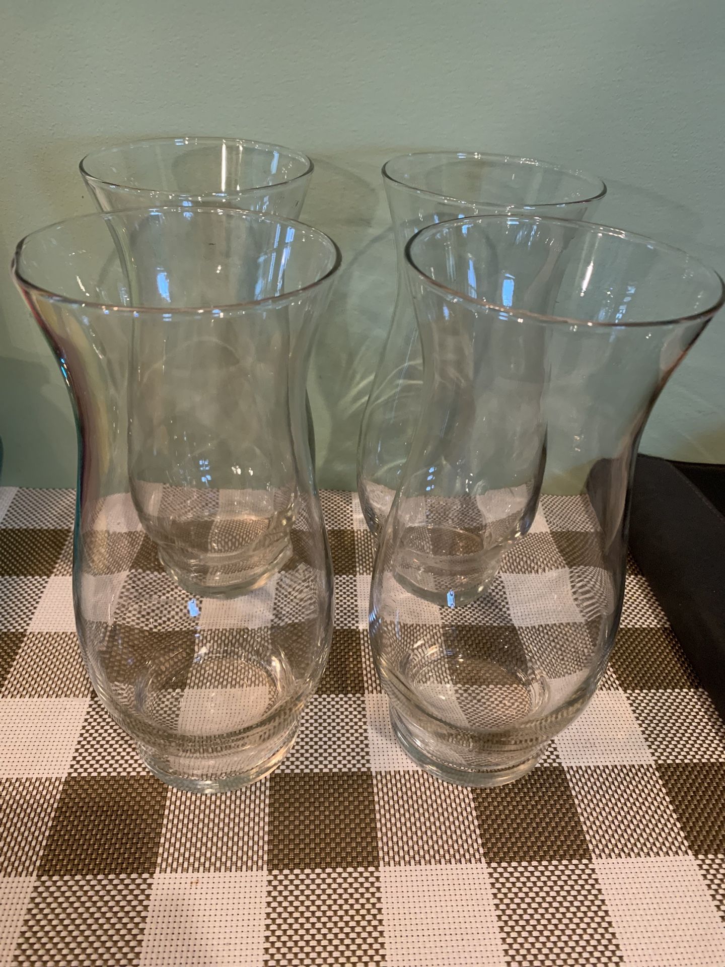 4 New Curved Glass Vases, 8.5 By 3.5 Wide, Can Be Used For Candles For Decorating