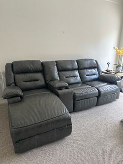 Dark Gray Genuine Leather Sofa