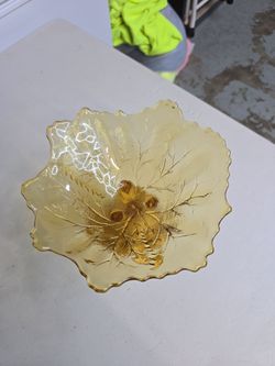 Vintage  amber glass twig branch bowl