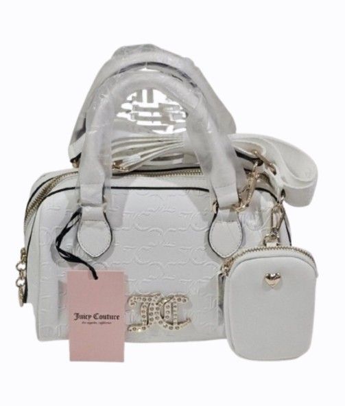 Juicy Couture Purse 'All About That Bling' White Satchel W/ Coin Pouch NEW
