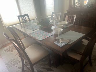Dining Table, Six Chairs, and Hutch