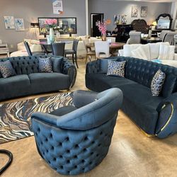 Black Velvet Living Room Set Sofa, Loveseat, Chair 