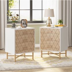 Set Of 2 Nightstand, Modern Bedside Table with 3 Drawers, Sofa End Table