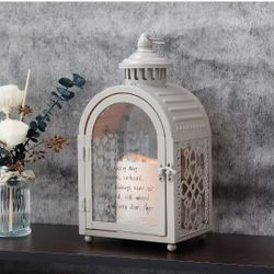 Memorial Lantern 11'' High Walk Beside Us Remembrance Lantern With Automatic Timer LED Candle And Love Pattern  (Grey)