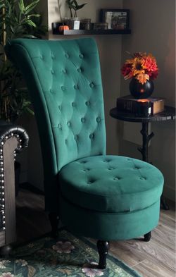Emerald Green Velvet Tufted High Back Storage Chair