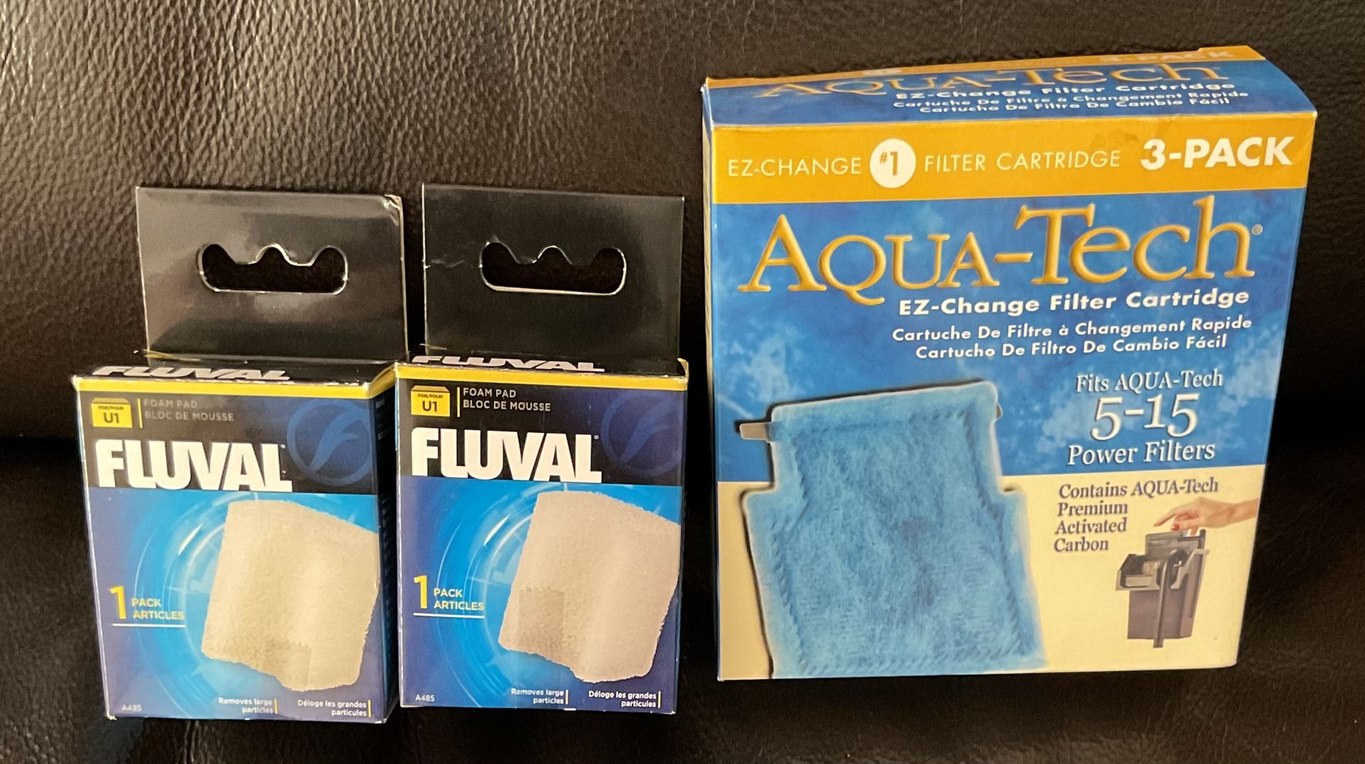Fluval U1 foam filters (2) and (1) single Aqua-Tech 5-15 filter cartridge
