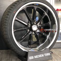 22x9 22x11 RAMBLER - U121 FINISH: GLOSS BLACK W/ DIAMOND CUT LIP. Staggered 5x5 5x120. Central Tires  