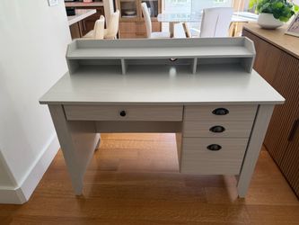 FREE - Gray Wood Desk with Hutch and Drawers