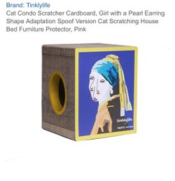 Cat Condo Scratcher Cardboard, Girl with a Pearl Earring Shape Adaptation Spoof Version Cat Scratching House Bed Furniture Protector