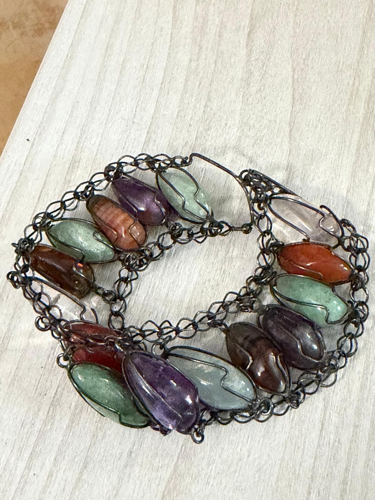 Pulsera Stainlend Piedras Colores joyería antigua