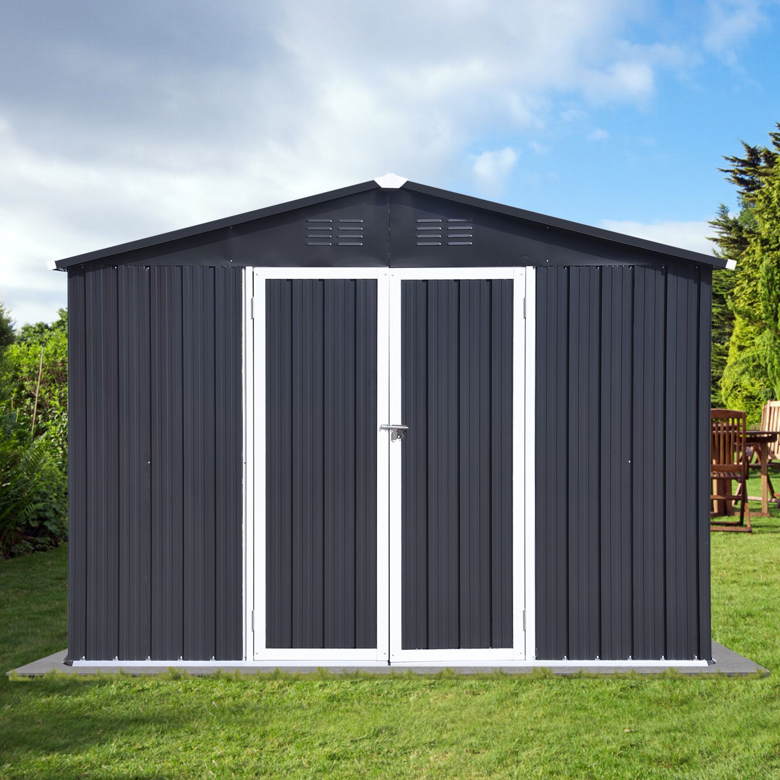 Metal garden sheds 12ft×10ft outdoor storage sheds Dark-grey