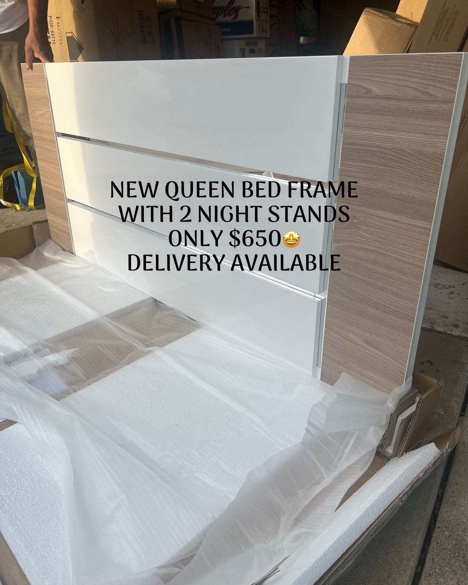 NEW QUEEN BED FRAME AND 2 NIGHT STANDS🤩
