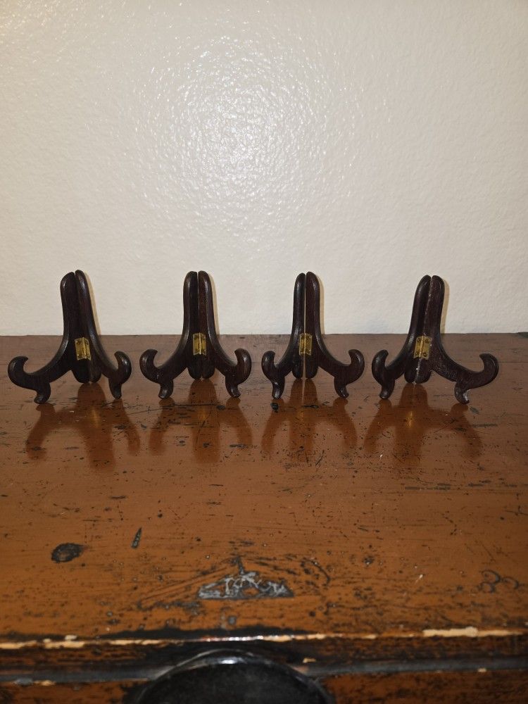 Foldable Holder Display Stand Dark Brown Wood 4" Decorative Tabletop. Set of 4.
Very good condition.