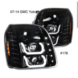 2007 To 2014 GMC Yukon Black LED DRL Bar Projector Headlights