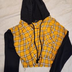 Small Yellow Plaid Cropped Shirt with Hood