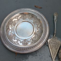 Silver Plate And Cake Server