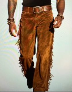 Brown Suede Fringe Pants XL