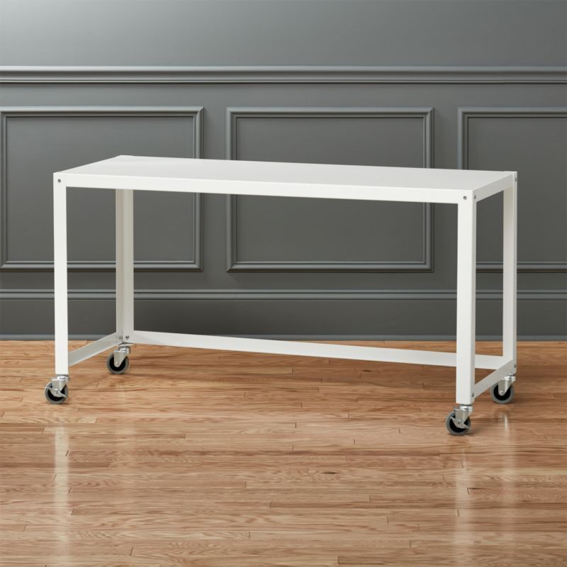 CB2 Go-Cart White Metal Rolling Desk