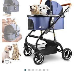 Petbobi 2 Pet Strollers, 3 in 1 Dog Strollers with Detachable Carrier or Car Seat Easy Folding and Sturdy Stainless Steel Frame and Shock-Absorbing Sp Thumbnail