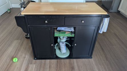 Black Kitchen Island / Cart with Solid Wood Top