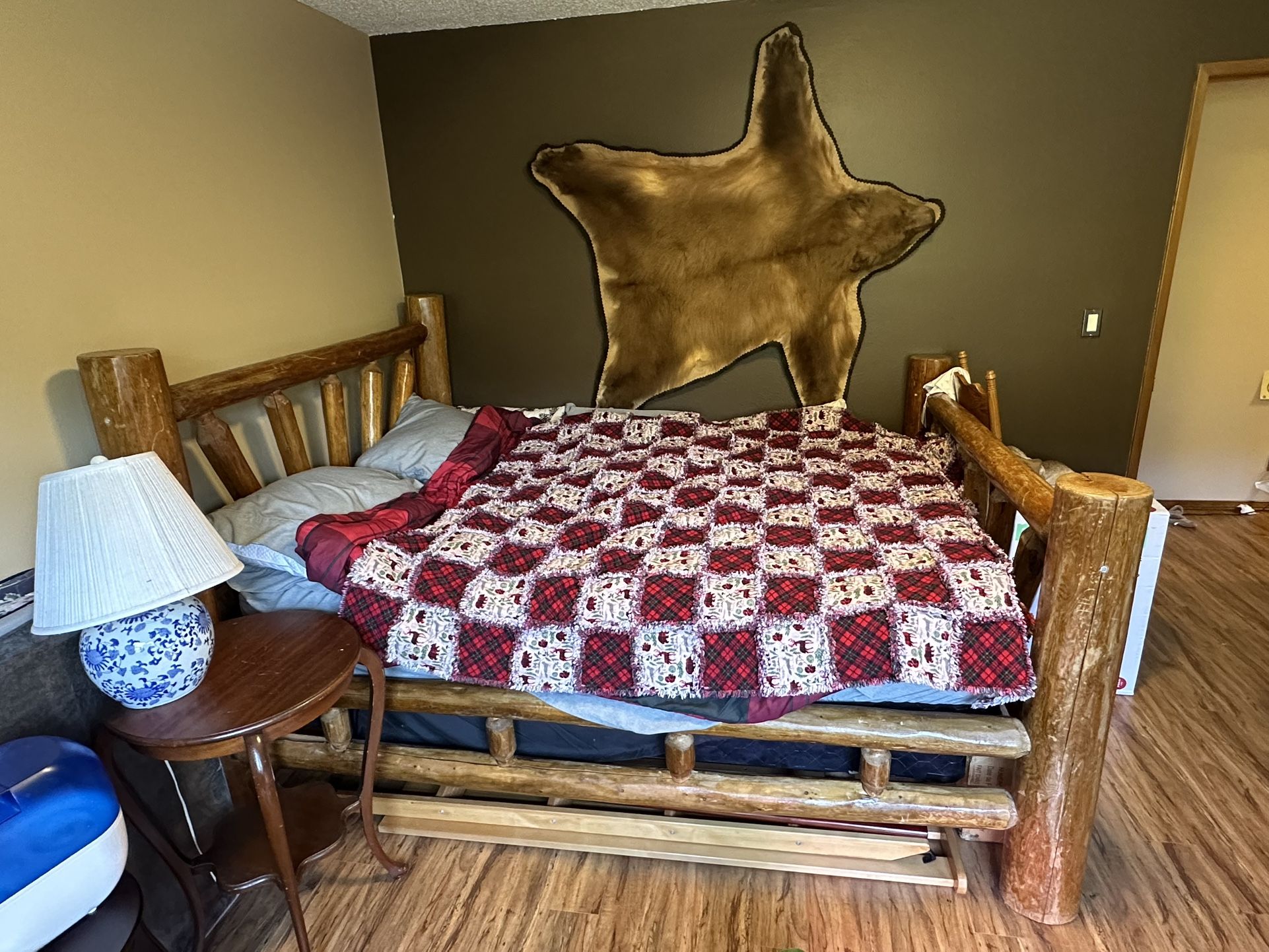 Log Bed Frame & Queen Mattress