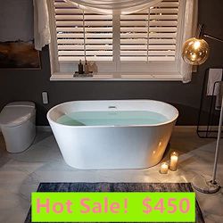 Acrylic Freestanding Bathtub Contemporary Soaking Tub with Overflow     and Drain