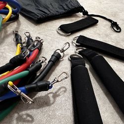 New 10 Piece:  Resistance Bands w/Handles, Straps & Storage Pouch 