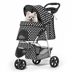 STUNNING BLACK POLKA DOT PET STROLLER 🐾😍❗️🖤🏁