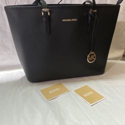 Jet Set Travel Large Saffiano Leather Tote Bag BLACK 