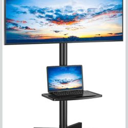 Rfiver Mobile TV Stand for 23-60 Inch LCD LED Flat/Curved Panel Screen TVs up to 88 lbs, Rolling TV Stand with Adjustable Shelf & Tilt, Portable Floor