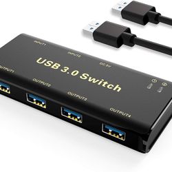 USB 3.0 Switch Selector – 2 Computers to 4 USB Devices Sharing Hub – High-Speed Peripheral Sharing Switch with 2 USB Cables