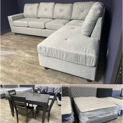 BRAND NEW QUEEN SIZE BED , MATTRESS SET, SECTIONAL AND DINING SET!!